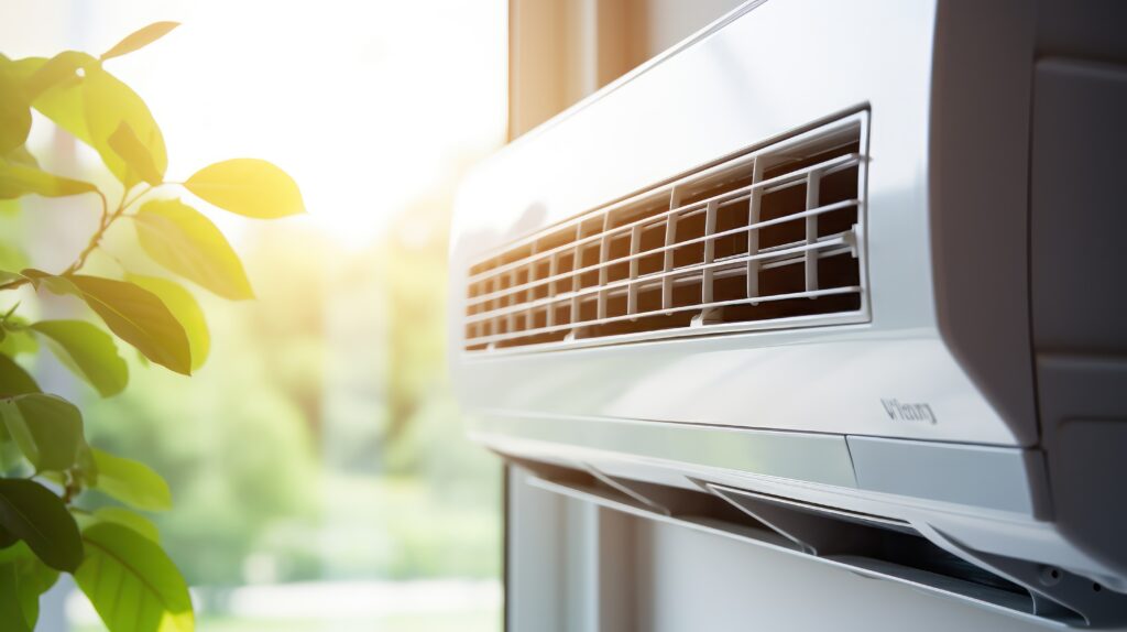 A hand checking the air conditioner in the room.